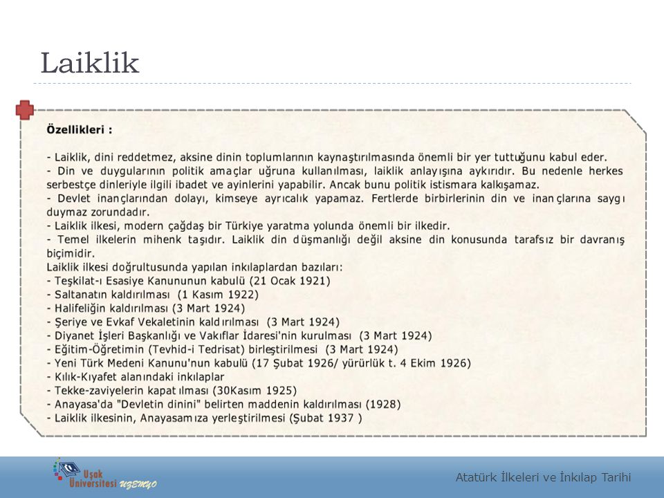 Laiklik Atatürk İlkeleri ve İnkılap Tarihi