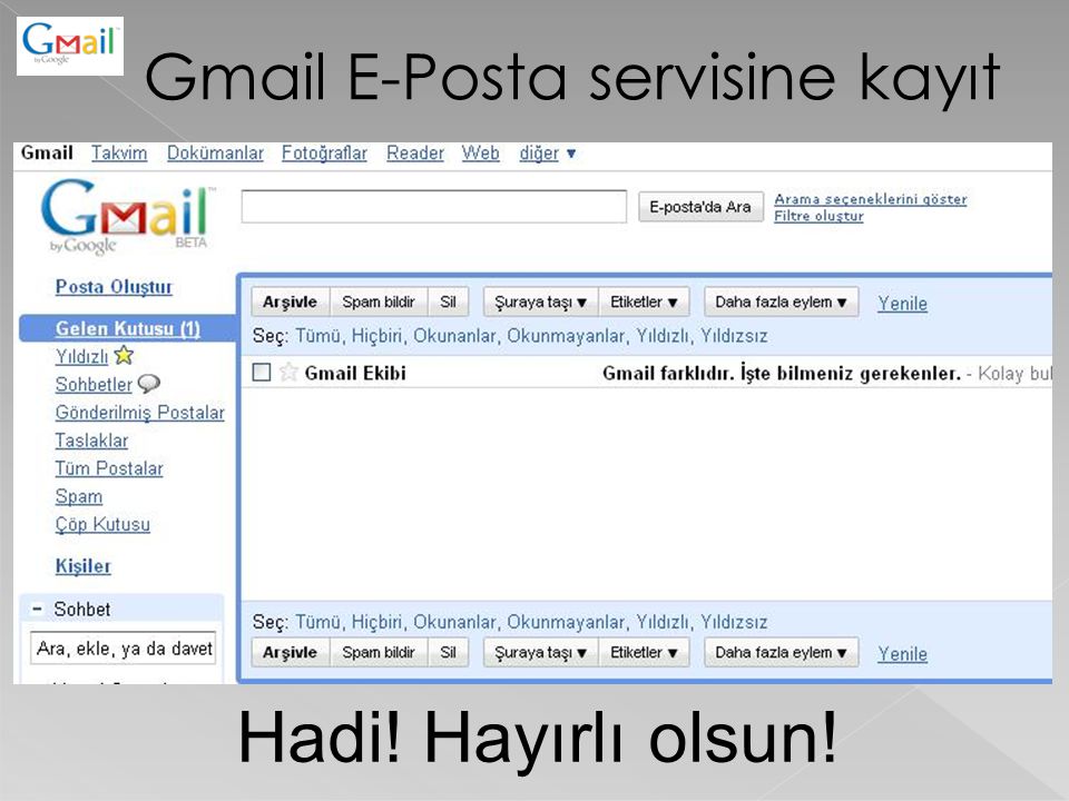 Gmail E-Posta servisine kayıt