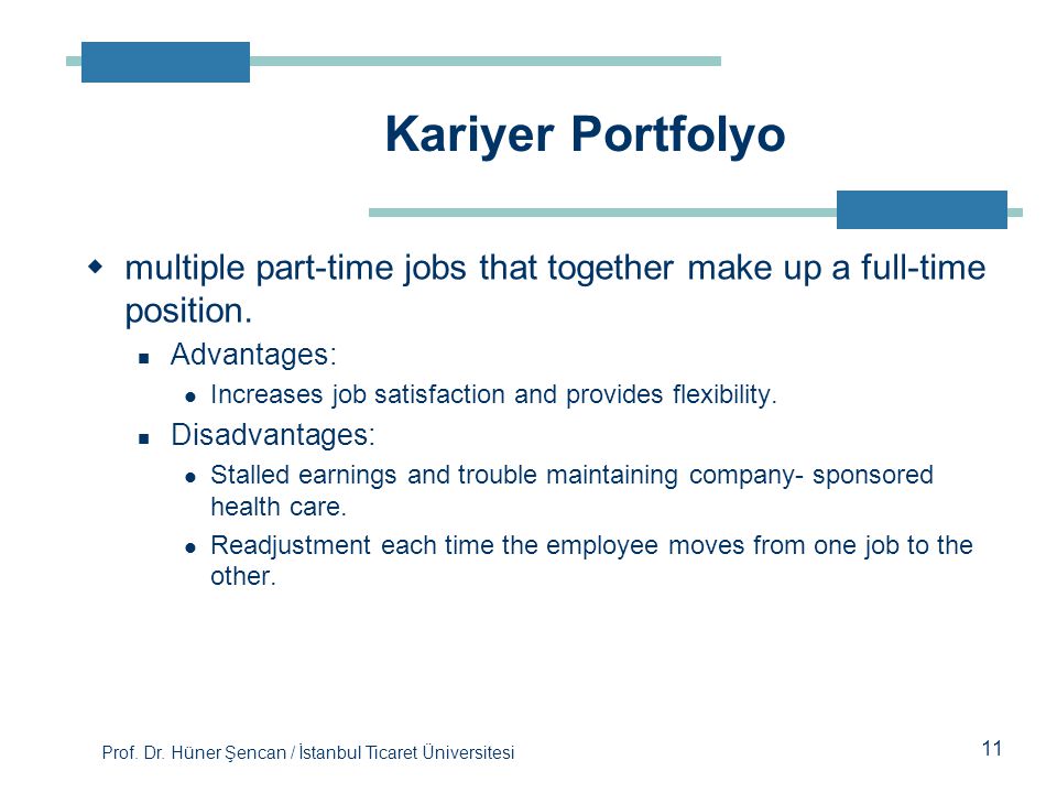 Kariyer Portfolyo multiple part-time jobs that together make up a full-time position. Advantages: