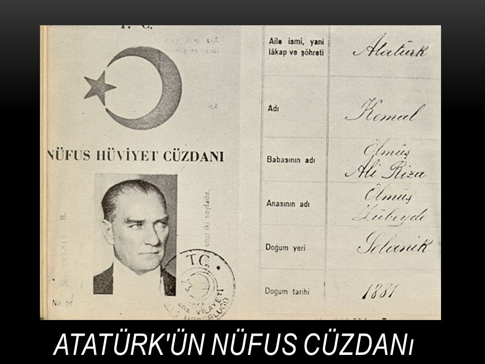 Atatürk ün nüfus cüzdanı
