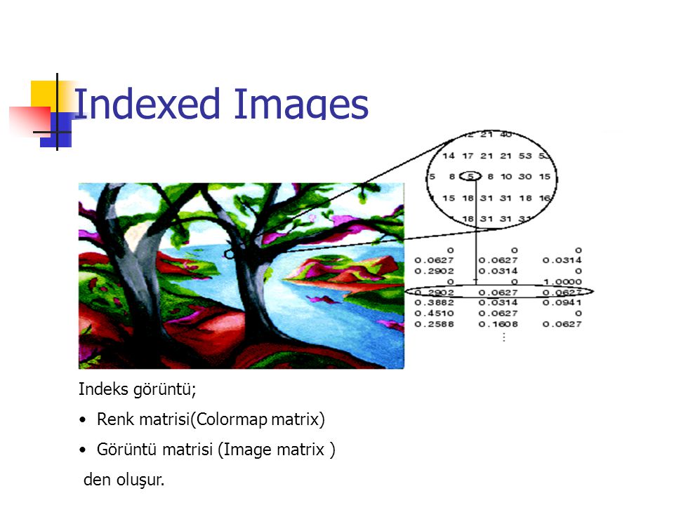 Indexed Images Indeks görüntü; Renk matrisi(Colormap matrix)