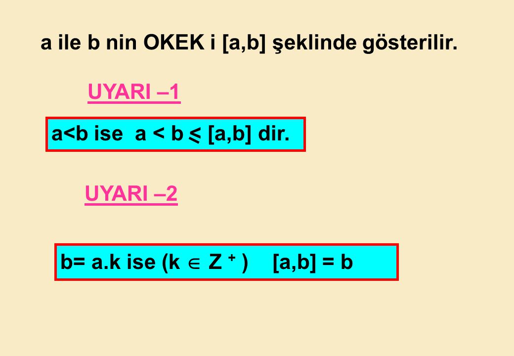 a ile b nin OKEK i [a,b] şeklinde gösterilir.