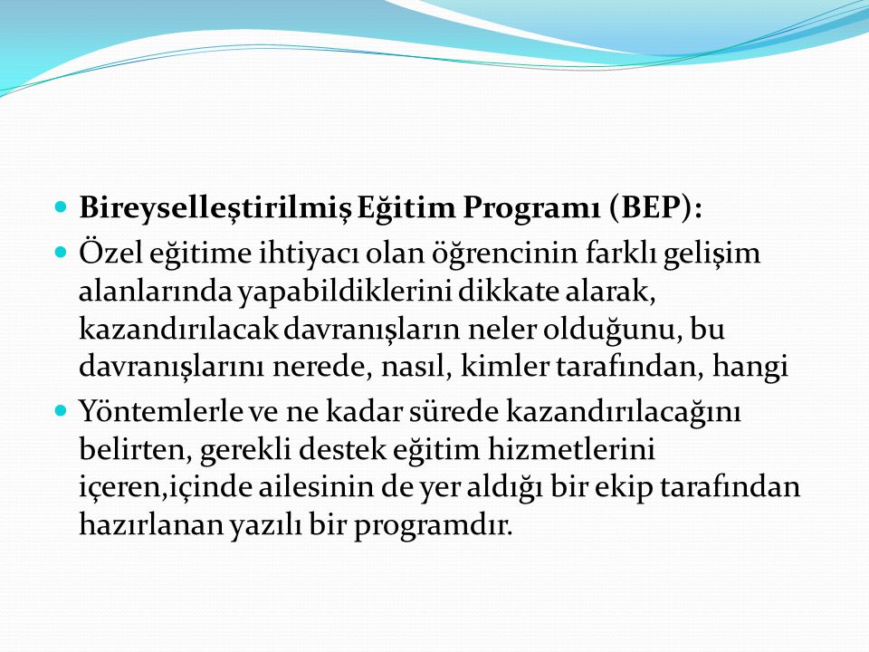 Bireyselleştirilmiş Eğitim Programı (BEP):