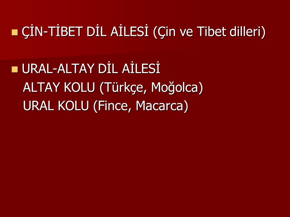 ÇİN-TİBET DİL AİLESİ (Çin ve Tibet dilleri)