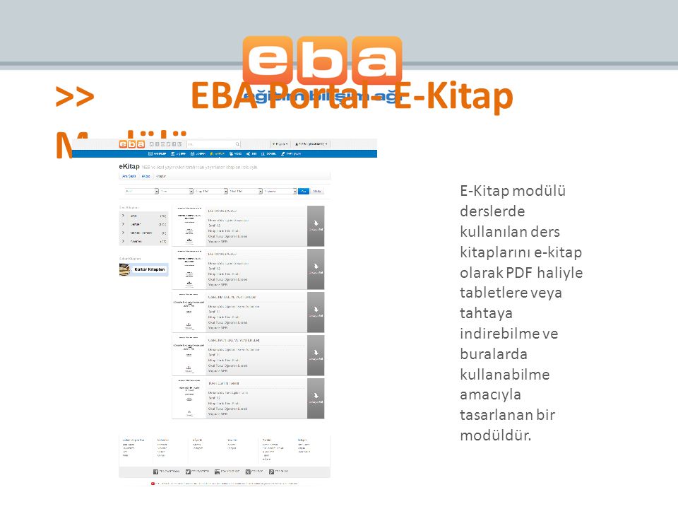 >> EBA Portal- E-Kitap Modülü