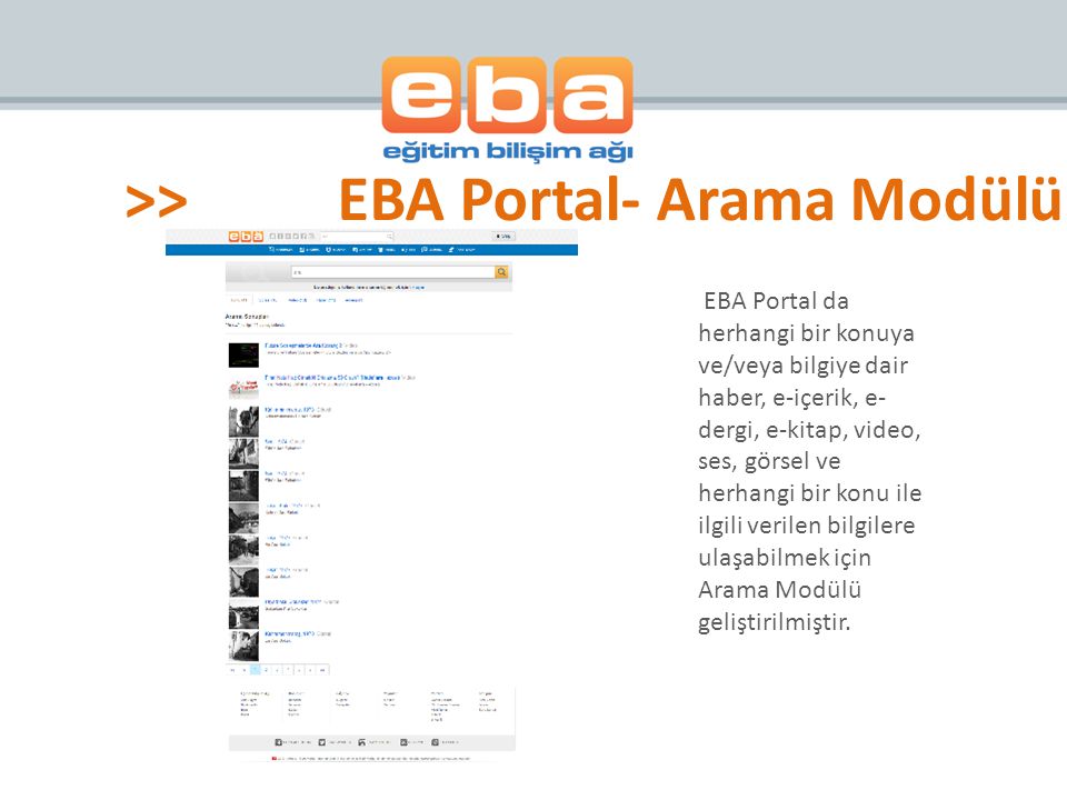 >> EBA Portal- Arama Modülü