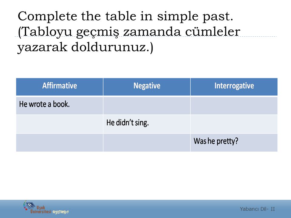 Complete the table in simple past