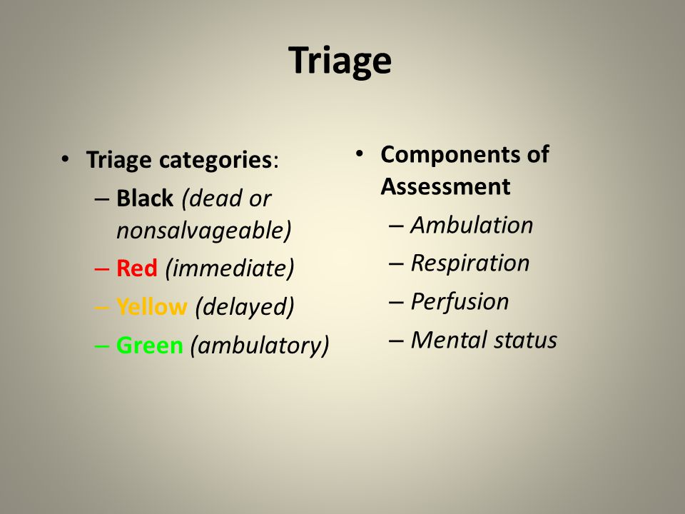 Triage Components of Assessment Triage categories: