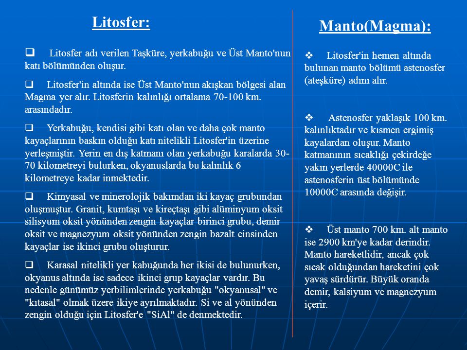 Litosfer: Manto(Magma):