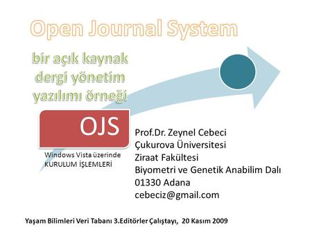 OJS Yaşam Bilimleri Veri Tabanı 3.Editörler Çalıştayı, 20 Kasım 2009 Prof.Dr. Zeynel Cebeci Çukurova Üniversitesi Ziraat Fakültesi Biyometri ve Genetik.