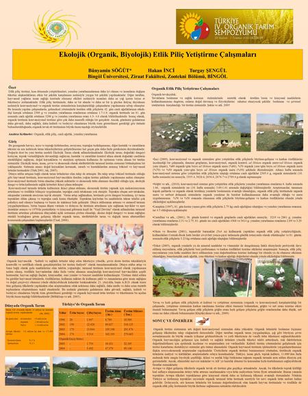 Ekolojik (Organik, Biyolojik) Etlik Piliç Yetiştirme Çalışmaları