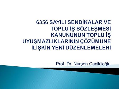 Prof. Dr. Nurşen Caniklioğlu.  6356 sayılı ‘Sendikalar ve Toplu İş Sözleşmesi Kanunu’, adından da anlaşılacağı üzere 2821 sayılı ‘Sendikalar Kanunu’