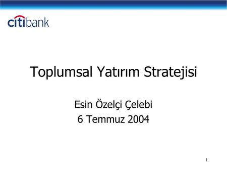 1 Toplumsal Yatırım Stratejisi Esin Özelçi Çelebi 6 Temmuz 2004.