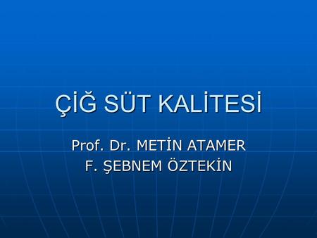 Prof. Dr. METİN ATAMER F. ŞEBNEM ÖZTEKİN