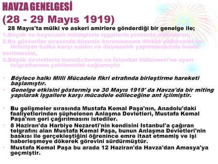 HAVZA GENELGESİ ( Mayıs 1919)