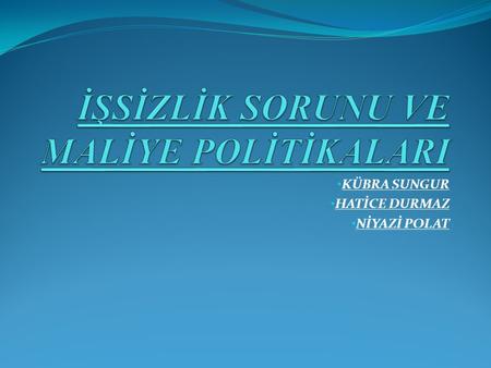 İŞSİZLİK SORUNU VE MALİYE POLİTİKALARI