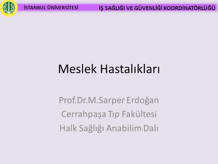 Meslek Hastalıkları Prof.Dr.M.Sarper Erdoğan Cerrahpaşa Tıp Fakültesi