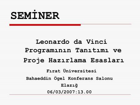 SEMİNER Leonardo da Vinci Programının Tanıtımı ve