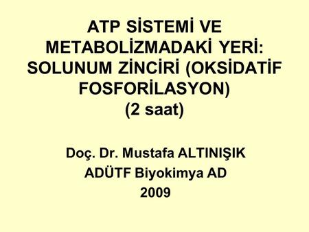 Doç. Dr. Mustafa ALTINIŞIK ADÜTF Biyokimya AD 2009