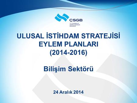 ULUSAL İSTİHDAM STRATEJİSİ EYLEM PLANLARI (2014-2016) Bilişim Sektörü 24 Aralık 2014.