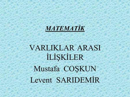 VARLIKLAR ARASI İLİŞKİLER Mustafa COŞKUN Levent SARIDEMİR