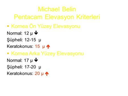 Michael Belin Pentacam Elevasyon Kriterleri