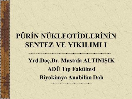 PÜRİN NÜKLEOTİDLERİNİN SENTEZ VE YIKILIMI I