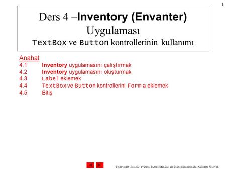 © Copyright 1992-2004 by Deitel & Associates, Inc. and Pearson Education Inc. All Rights Reserved. 1 Anahat 4.1 Inventory uygulamasını çalıştırmak 4.2.