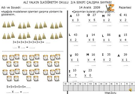 Mitat Zorlu 1 ALİ YALKIN İLKÖĞRETİM OKULU 2/A SINIFI ÇALIŞMA SAYFASI Adı ve Soyadı: ……….…………………………………..…… 14 Aralık 2009 Pazartesi Aşağıda modellenen.