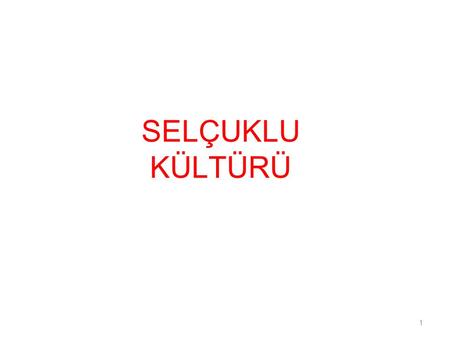 SELÇUKLU KÜLTÜRÜ.