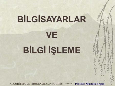 ALGORİTMA VE PROGRAMLAMAYA GİRİŞ ***** Prof.Dr. Mustafa Ergün