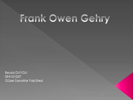 Frank Owen Gehry Beyza DUYGU 094101037 Güzel Sanatlar Fakültesi.
