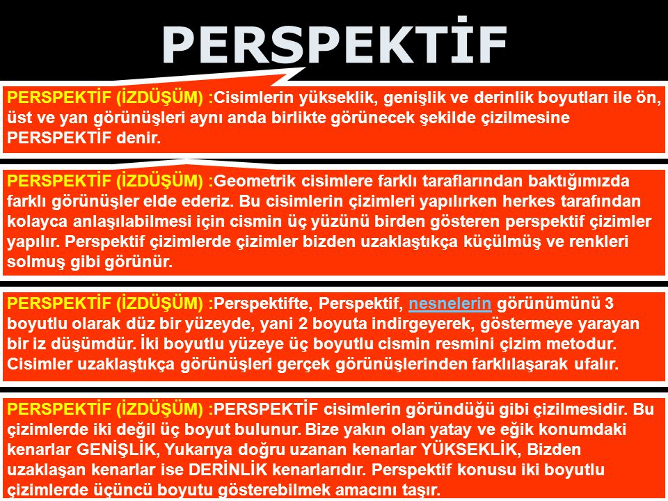 Perspektif Perspektif Izdusum Cisimlerin Yukseklik Genislik Ve Derinlik Boyutlari Ile On Ust Ve Yan Gorunusleri Ayni Anda Birlikte Gorunecek Sekilde Ppt Video Online Indir