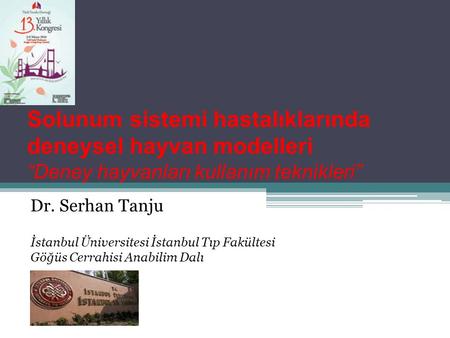 Solunum sistemi hastalıklarında deneysel hayvan modelleri “Deney hayvanları kullanım teknikleri” Dr. Serhan Tanju İstanbul Üniversitesi İstanbul Tıp Fakültesi.