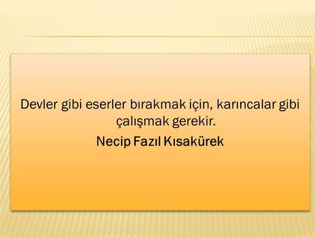 Devler gibi eserler bırakmak için, karıncalar gibi çalışmak gerekir.