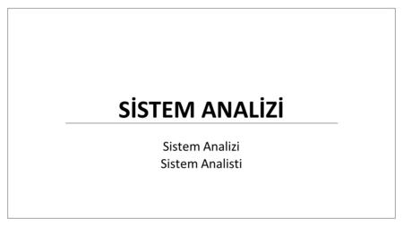 Sistem Analizi Sistem Analisti