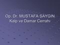 Op. Dr. MUSTAFA SAYGIN Kalp ve Damar Cerrahı. Damar Kliniği 2013-2014 Op. Dr. Mustafa G. SAYGIN Doğum 1972 Ortaöğrenim : İzmir Atatürk Lisesi Tıp : Marmara.