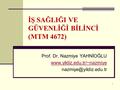 1 İŞ SAĞLIĞI VE GÜVENLİĞİ BİLİNCİ (MTM 4672) Prof. Dr. Nazmiye YAHNİOĞLU