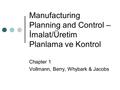 Manufacturing Planning and Control – İmalat/Üretim Planlama ve Kontrol