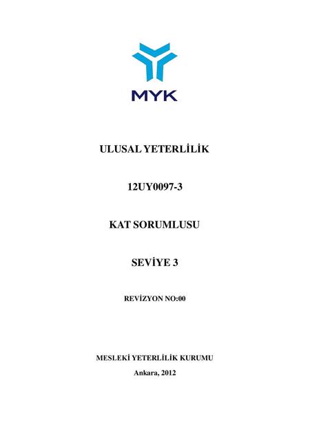 ULUSAL YETERLİLİK 12UY KAT SORUMLUSU SEVİYE 3 REVİZYON NO:00