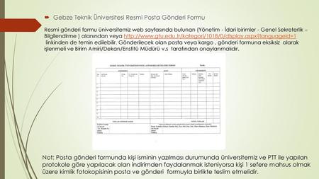 Gebze Teknik Üniversitesi Resmi Posta Gönderi Formu