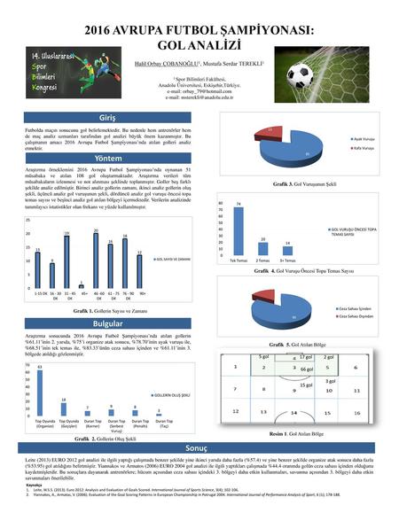 2016 AVRUPA FUTBOL ŞAMPİYONASI: GOL ANALİZİ Halil Orbay ÇOBANOĞLU1, Mustafa Serdar TEREKLİ1 1 Spor Bilimleri Fakültesi, Anadolu Üniversitesi, Eskişehir,Türkiye.