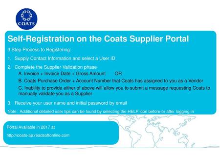 Self-Registration on the Coats Supplier Portal