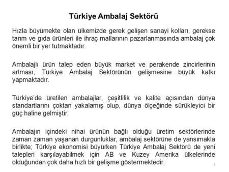 Türkiye Ambalaj Sektörü