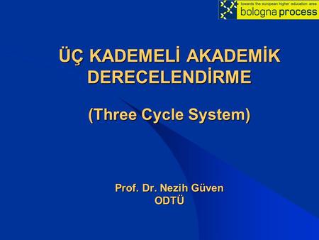 ÜÇ KADEMELİ AKADEMİK DERECELENDİRME (Three Cycle System) Prof. Dr