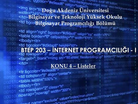 BTEP 203 – İnternet ProgramcIlIğI - I