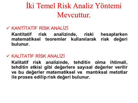 İki Temel Risk Analiz Yöntemi Mevcuttur.