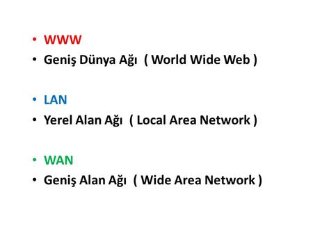 WWW Geniş Dünya Ağı  ( World Wide Web ) LAN
