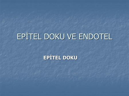 EPİTEL DOKU VE ENDOTEL EPİTEL DOKU.
