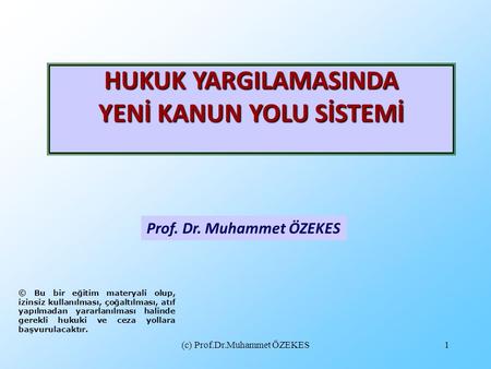 HUKUK YARGILAMASINDA YENİ KANUN YOLU SİSTEMİ Prof. Dr. Muhammet ÖZEKES